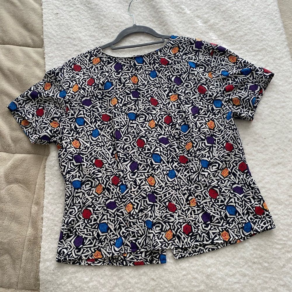Vintage 80s Jacqueline Ferrar Bold Colorful Short Sleeve Shirt Size 6